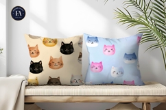 Cute Watercolor Cat Face Emoji Pattern Digital Paper Product Image 2