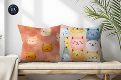 Watercolor Cat Face Emoji Seamless Pattern Digital Paper Product Image 2