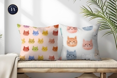 Watercolor Cute Cat Emoji Pattern Seamless Digital Paper Product Image 2