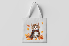 Autumn Cat with Pumpkin Leaves Clipart Product Image 3