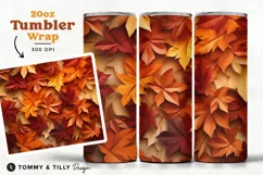 3D Fall Leaves Tumbler Wrap PNG | 20oz Straight & Tapered Product Image 1