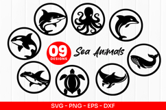 Sea Animals Logo Ocean Animal Silhouette Vector Product Image 1