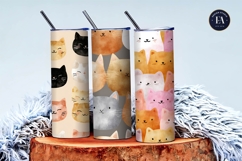 Seamless Watercolor Cat Emoji Face Art Digital Paper Product Image 3