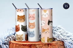 Watercolor Cute Cat Emoji Pattern Seamless Digital Paper Product Image 3