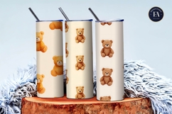 Watercolor Cute Teddy Bear Emoji Pattern Digital Paper Product Image 3