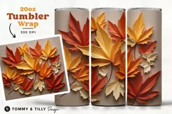 3D Fall Leaves Tumbler Wrap PNG | 20oz Straight & Tapered Product Image 1