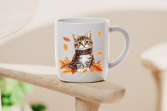 Autumn Cat with Pumpkin Leaves Clipart Product Image 4
