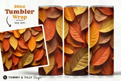 3D Fall Leaves Tumbler Wrap PNG | 20oz Straight & Tapered Product Image 1