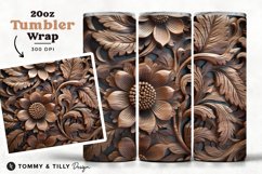 3D Wood Flowers Tumbler Wrap PNG | 20oz Straight &amp; Tapered Product Image 1