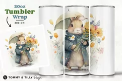 Watercolour Rabbit Tumbler Wrap PNG | 20oz Straight & Tapere Product Image 1