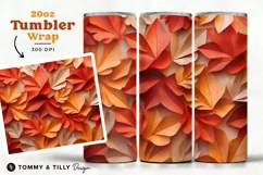 3D Fall Leaves Tumbler Wrap PNG | 20oz Straight & Tapered Product Image 1