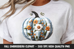 Blue Floral Autumn Pumpkin Clipart Product Image 1