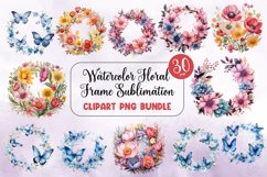 Watercolor Floral Frame Sublimation, PNG Bundle Product Image 1