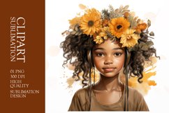 Watercolor cute sunflower girl clipart sublimation Product Image 1
