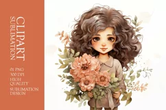 Watercolor cute girl with flower clipart sublimation Product Image 1