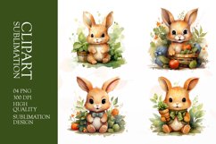 Watercolor Cute Funny Rabbit Clipart Sublimation Product Image 1