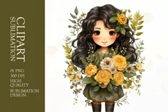 Watercolor cute girl with flower clipart sublimation Product Image 1
