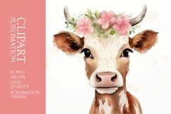 Floral cow head watercolor clipart sublimation Product Image 1