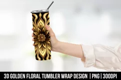3d Golden Floral Tumbler Wrap Design PNG Product Image 3