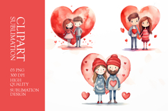 Watercolor cartoon couple clipart sublimation png Product Image 1