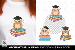 Graduation Owl Books Clipart Sublimation PNG Product Image 1