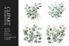 Watercolor green leaves Clip Art sublimation png Product Image 1