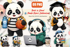 Back to School Panda Clipart PNG, Cute Panda Student PNG Product Image 1
