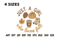 Just a Girl Who Loves Fall Embroidery Design Product Image 1
