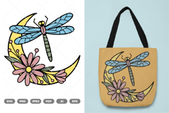 Dragonfly and Floral Moon Colored SVG &amp; Clipart Product Image 1