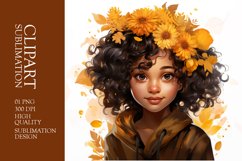 Watercolor cute sunflower girl clipart sublimation Product Image 1
