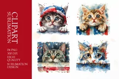 Patriotic cat 4th of July Watercolor clipart Product Image 1