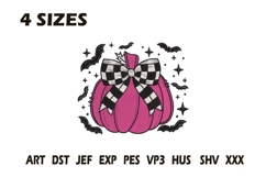 Pink Pumpkin Check Bow Embroidery Product Image 1