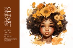 Watercolor cute sunflower girl clipart sublimation Product Image 1