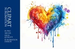 Watercolor Colorful Heart Clipart Sublimation Product Image 1