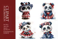 Patriotic Panda 4th of July watercolor clipart Product Image 1