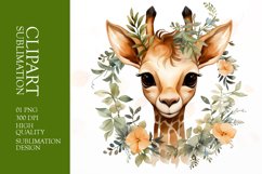 Watercolor Floral Deer Clipart Sublimation Product Image 1