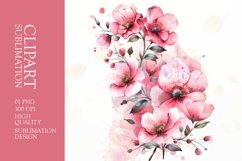 Watercolor Pink Flower Clipart Sublimation Product Image 1