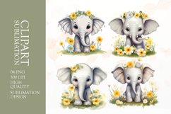 Watercolor floral elephant sublimation clipart png Product Image 1