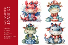 Patriotic dragon 4th of July Watercolor clipart Product Image 1