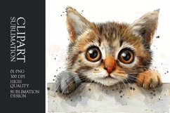 Cute cat peeking watercolor clipart sublimation Product Image 1
