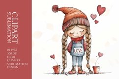 Watercolor Winter Love Girl with Cozy Outfit Clipart Product Image 1
