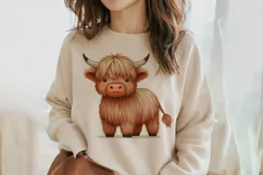 Cute Highland Cow Boho Style Watercolor Png Clip Art Product Image 2