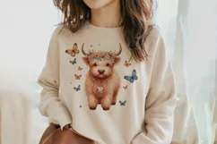 Cute Highland Cow Boho Style Watercolor Png Clip Art Product Image 2