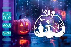 Halloween Scene PumpkinPaper cut SVG, Autumn Pumpkin SVG Product Image 1