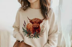 Cute Highland Cow Boho Style Watercolor Png Clip Art Product Image 2