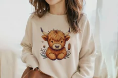 Cute Highland Cow Boho Style Watercolor Png Clip Art Product Image 2