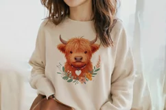 Cute Highland Cow Boho Style Watercolor Png Clip Art Product Image 2
