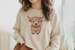 Cute Highland Cow Boho Style Watercolor Png Clip Art Product Image 2