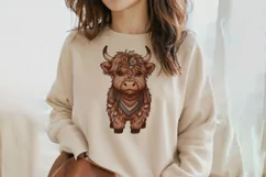 Cute Highland Cow Boho Style Watercolor Png Clip Art Product Image 2