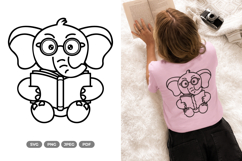 Kawaii Elephant Reading Book SVG &amp; Clipart - Doodle Animal Product Image 1